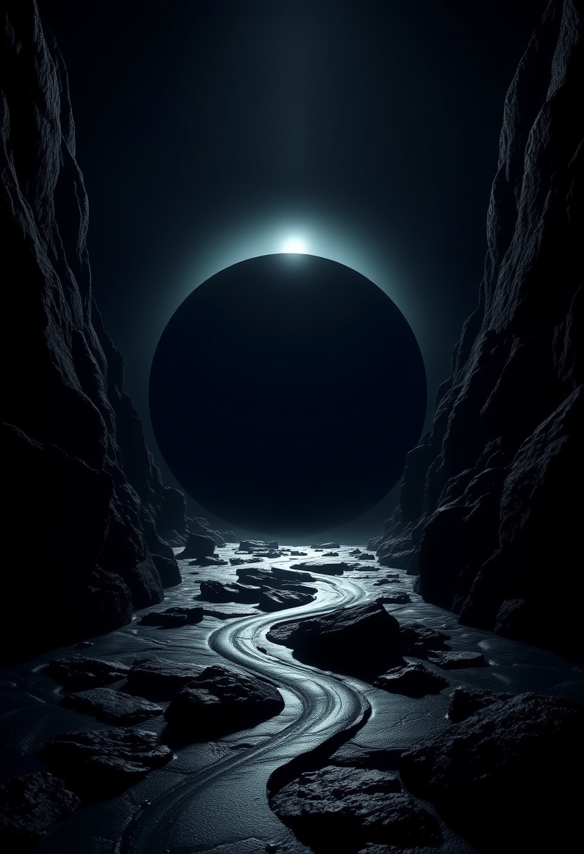 by Alena Aenami, by Maciej Kuciara, by __photographers__, black, dark, low key, obsidian, onyx, pitch-black, (the heavenly eclipse:1.4), abstract, highly detailed and hyper surrealistic, perfect composition, harmonic colors, dramatic lighting