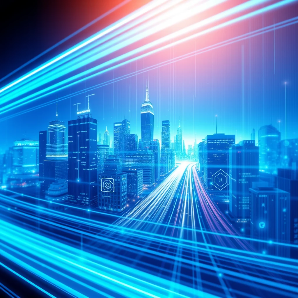 Blue technology background city digital lines background - Image