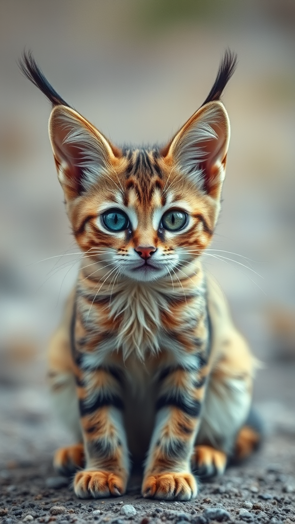 A wild cat that has only one eye, four ears, and three fox tails combined. - Image