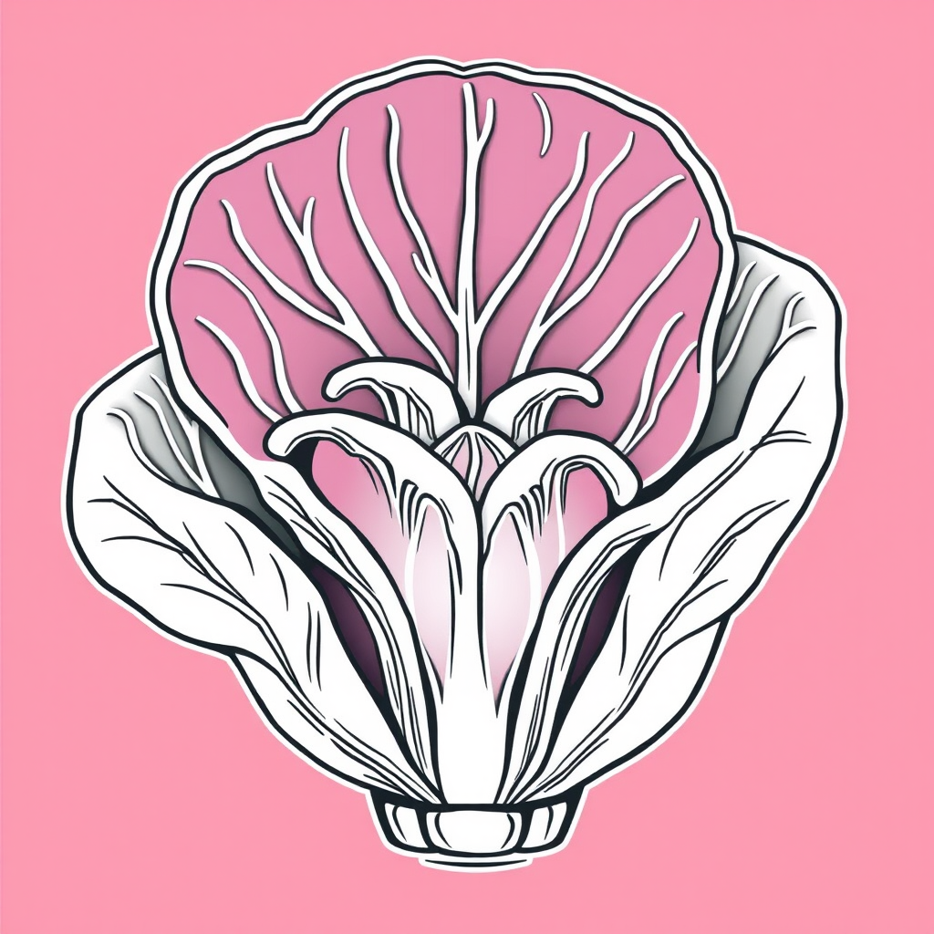 "Cabbage ornament: the homophone 'Bai Cai' sounds like 'Bai Cai', which means gathering wealth. Please draw a line art illustration of cabbage, requiring high-quality output with plenty of details; the cabbage is not bok choy." - Image