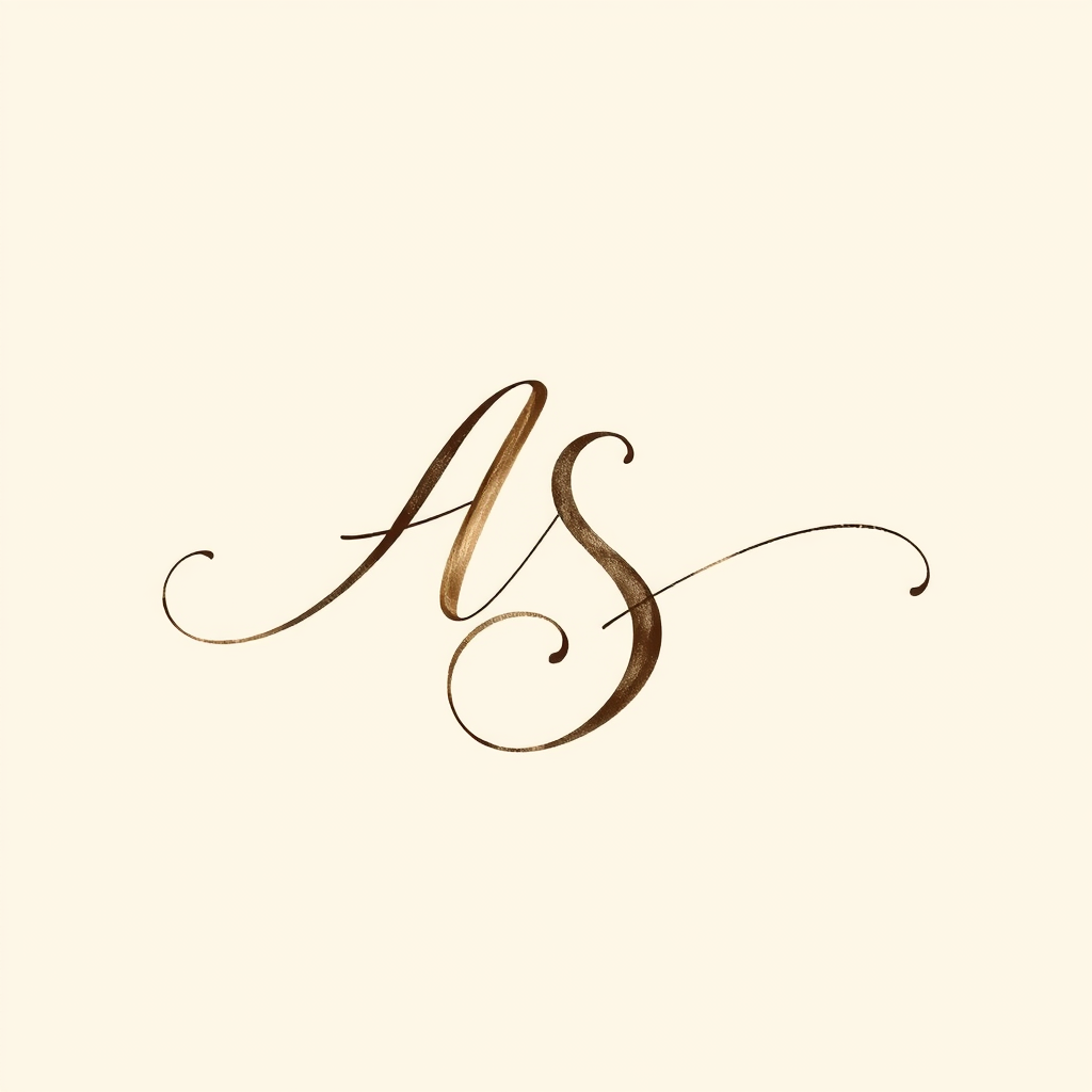 Elegant hand-drawn signature for initials AS, flowing with graceful curves and sweeping lines. Delicate ink strokes create a calligraphic feel, evoking timeless sophistication. Subtle flourishes add personality, while negative space balances the composition. Soft sepia tones evoke vintage charm and artistic flair. - Image