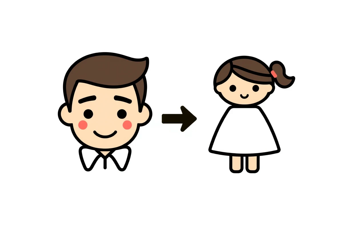 Two two-color icons for distinguishing between male and female, in a minimalist and cute style, should be creative, and the transformations should be quite prominent.