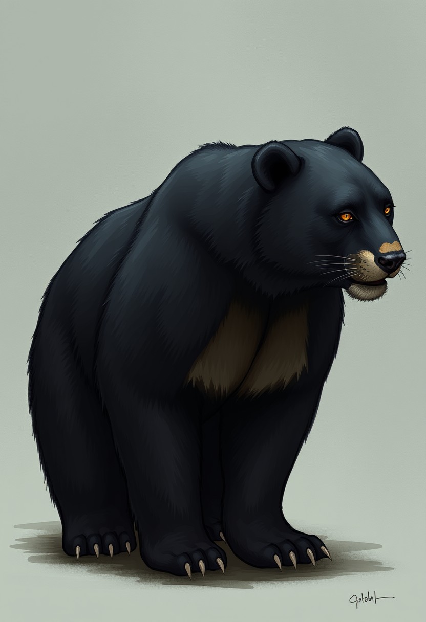 Furry art, Anthropomorphic, quarter view, black bear cougar hybrid.