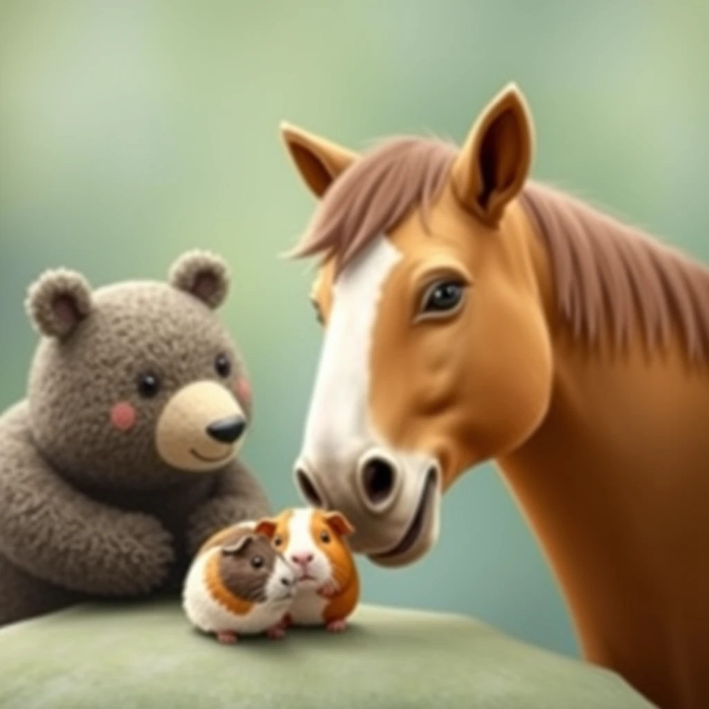 Horse bear and guinea pig family photo