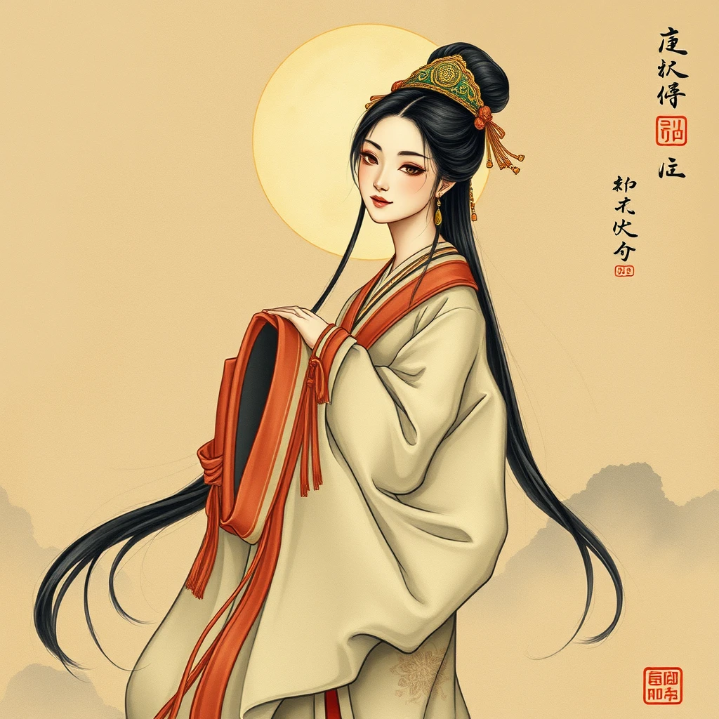 Ancient Chinese Woman, Chinese Painting Style, full body - Image