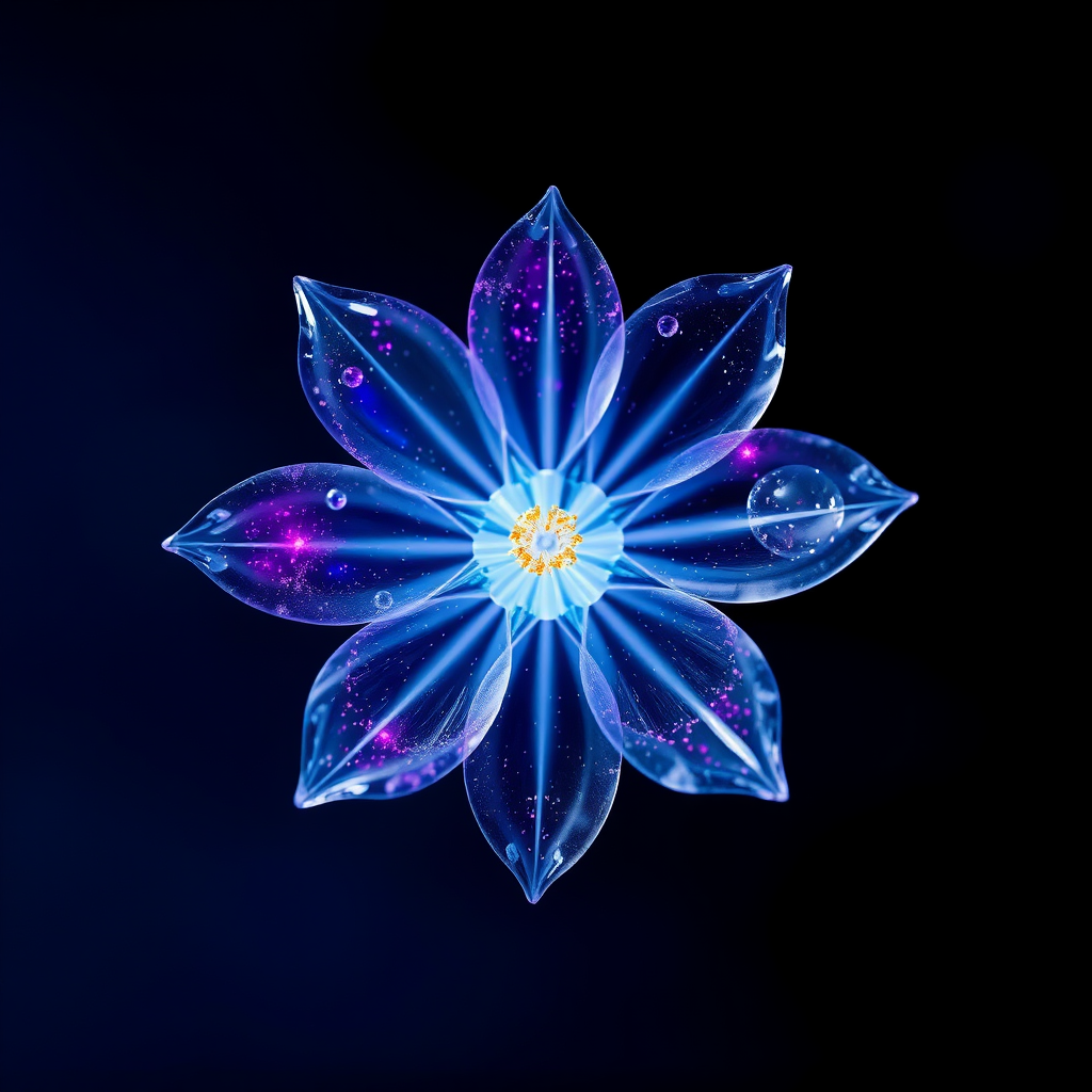 A space flower, transparent, with a Universe within.