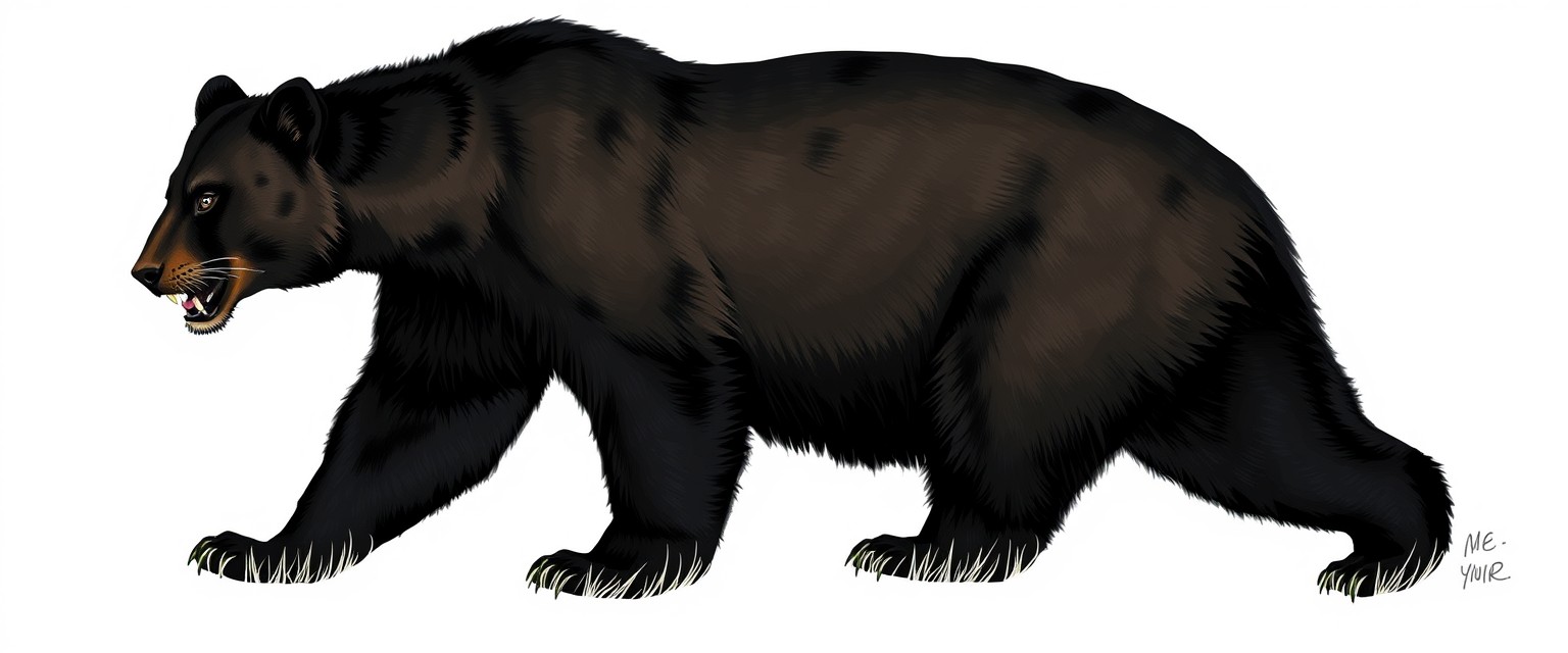 Furry art, quarter view, black bear cougar hybrid.