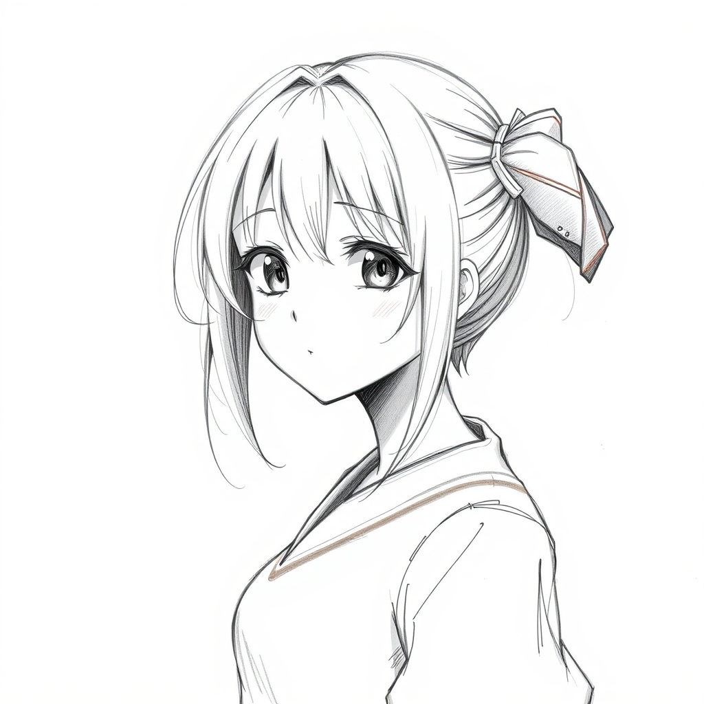 'a pencil drawing of an anime girl'