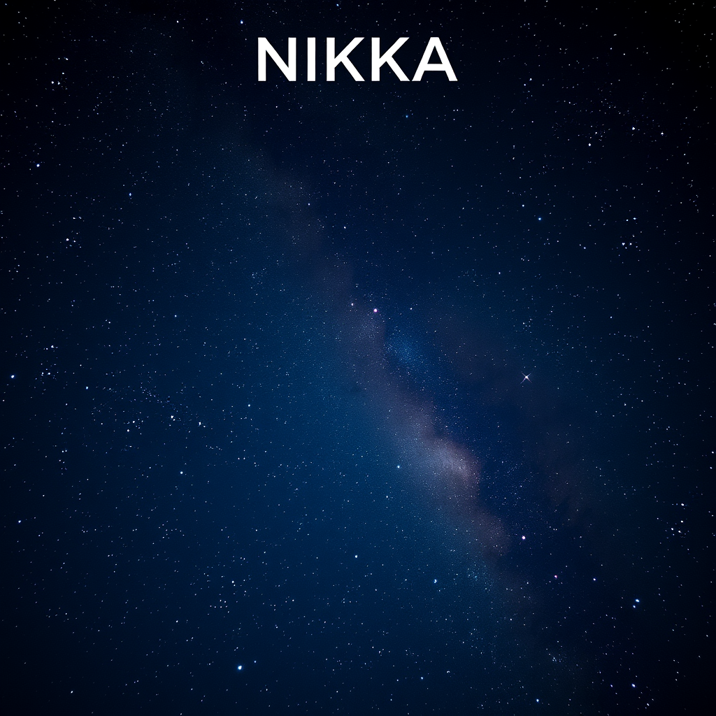 Stars in the night sky, the Milky Way, the distant purple land star, "NIKKA" title text