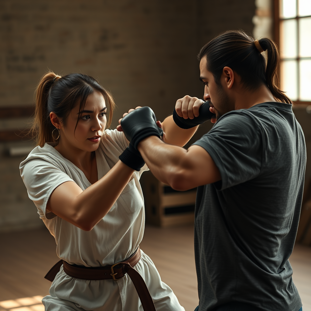 woman using self defense against man, ultra realistic, 8k - Image