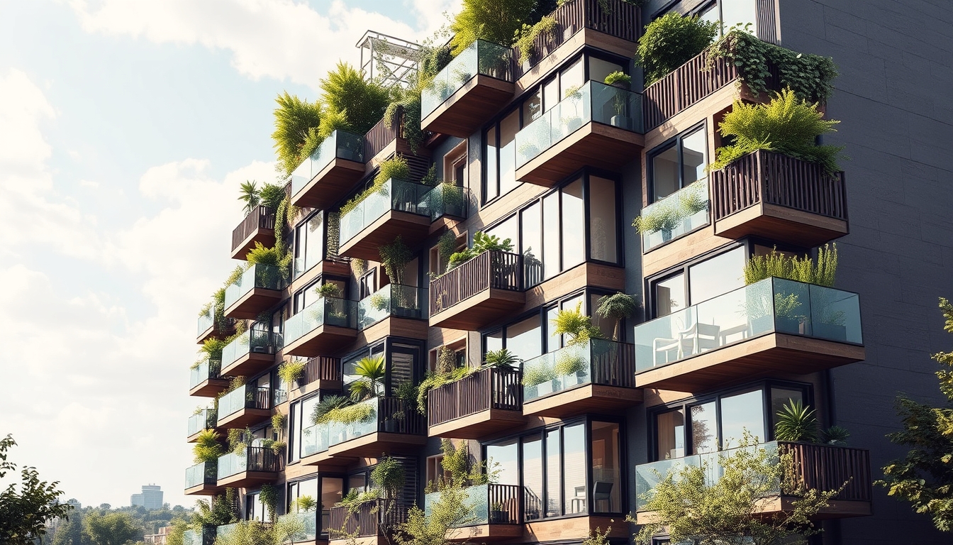 Sustainable urban housing with green tech, representing eco-friendly living. - Image