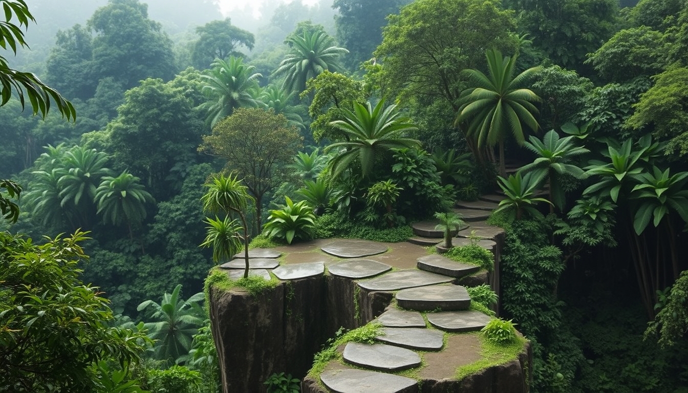 Stone Platform In A Lush Jungle Setting