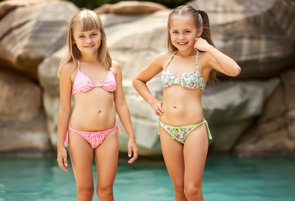 Two summer campers compare to discover which of them has the more revealing bikini. - Image