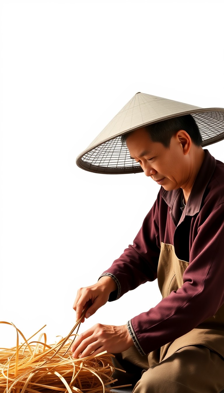 A Chinese farmer is working, minimalist style with a light white background.