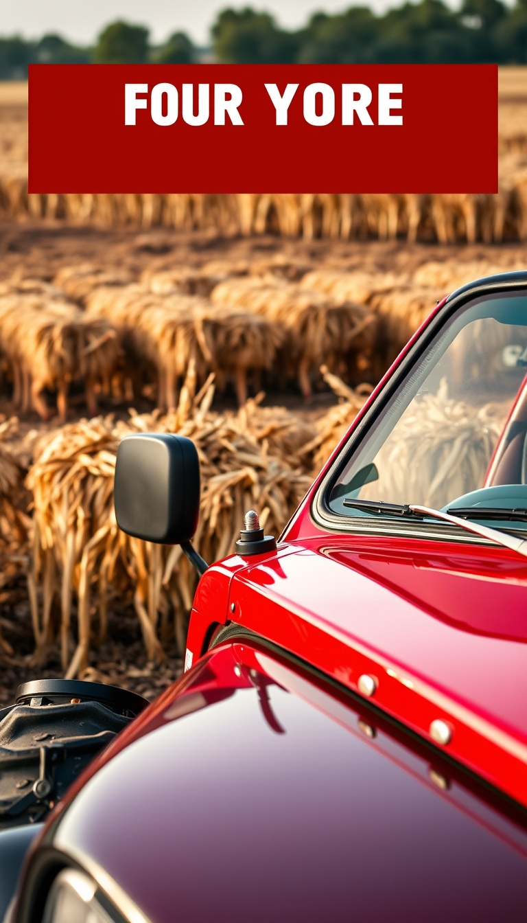 A picture of an agricultural poster. Make the poster ready to add a personal picture anywhere in the pictures. Make a place for writing at the top of the picture. The scene is well-lit, highlighting the vehicle's glossy surface. - Image