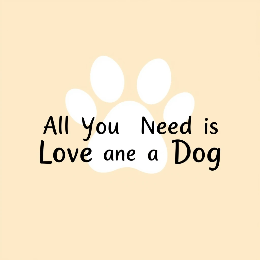 A vector image of a paw print combined with a heart-shaped line with the text "All You Need is Love and a Dog"