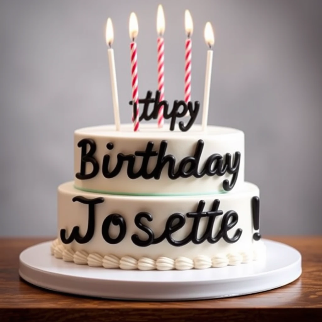 a two-tier birthday cake saying "Happy Birthday Josette!"