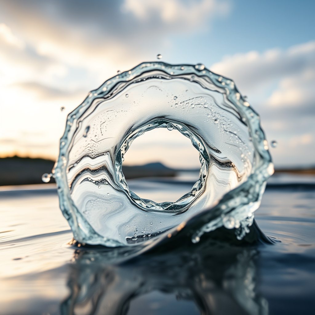 Super Slow Motion Shot of Rotating Water Ring Moving Towards Camera - Image