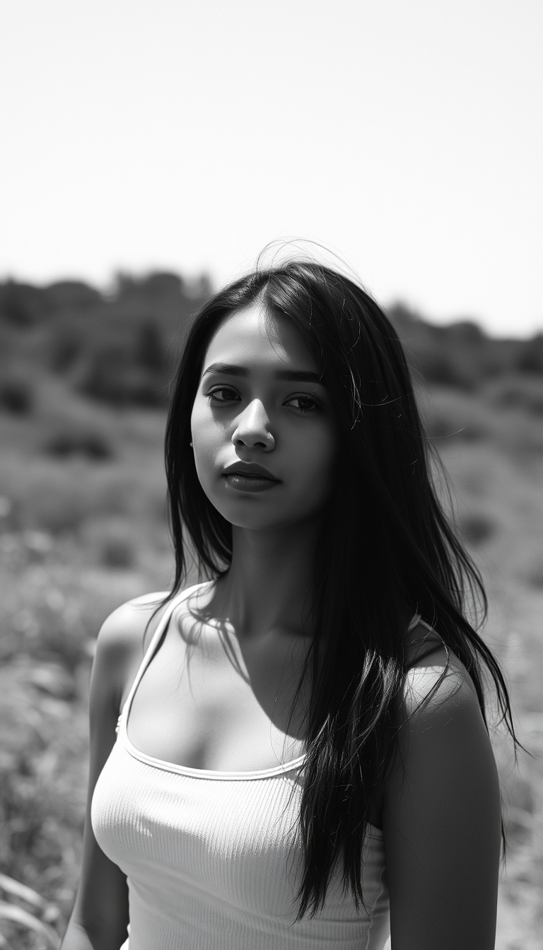 A black and white photography of a young woman