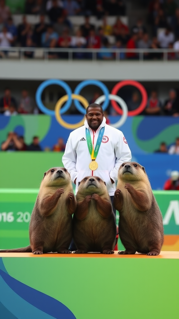 3 otters receive medal at awards ceremony in Olympics.