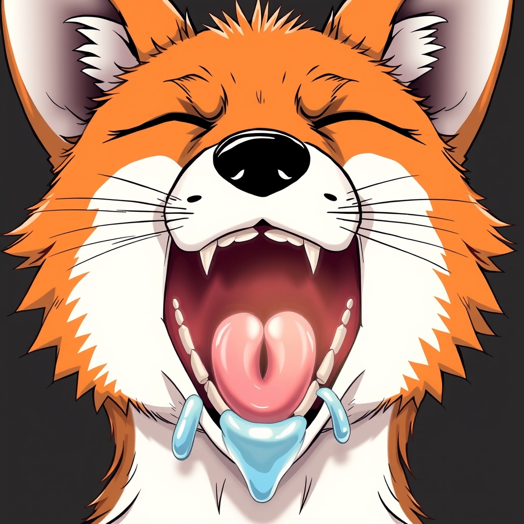 Anime style, fox anthropomorphism, draw the details of the fox's mouth, details of the throat, the throat should be bright, details of the teeth, details of the saliva, the entire mouth is filled with it.