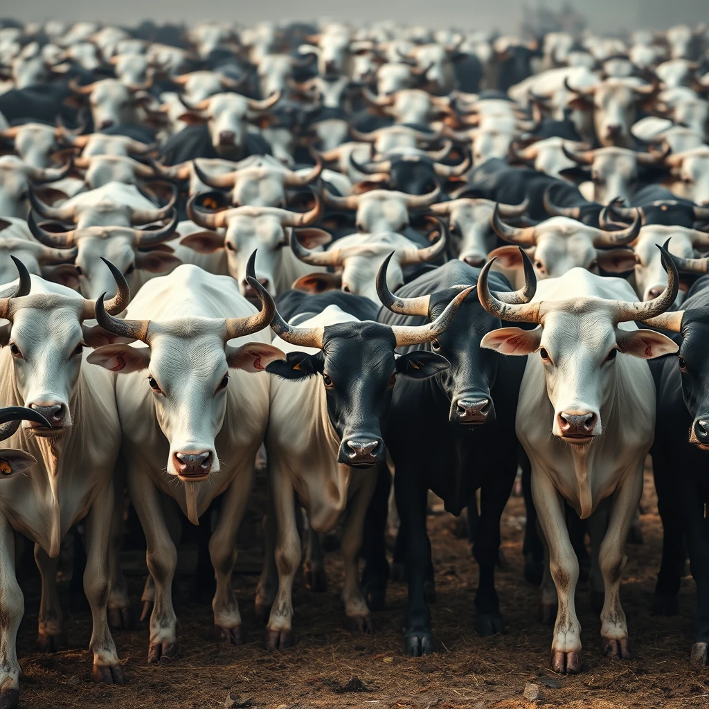 a frame full of white and black bulls in it.