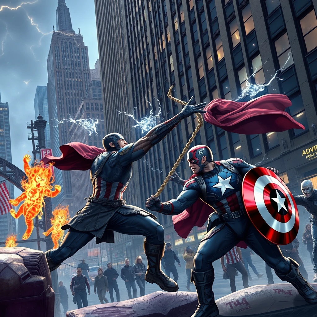 The Avengers fight against Sun Wukong in New York, USA.