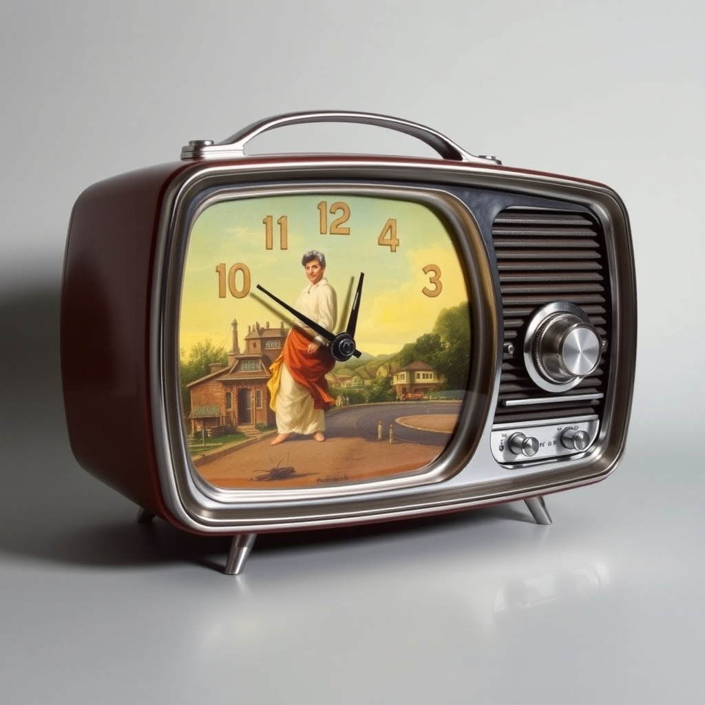 A 1962 Sears clock-radio concept, a painting by Syd Mead, 4k, glass dial.