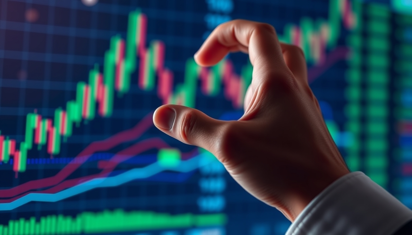 Hand with a virtual stock market display, representing digital trading. - Image