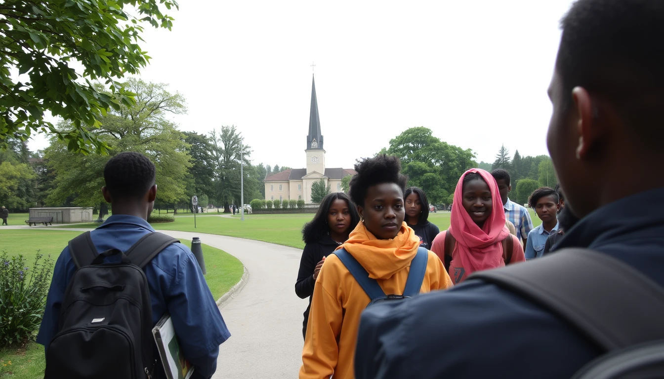 iPhone photo of a group of Rwandan youth going to church, a park in Germany, uploaded to Facebook. - Image