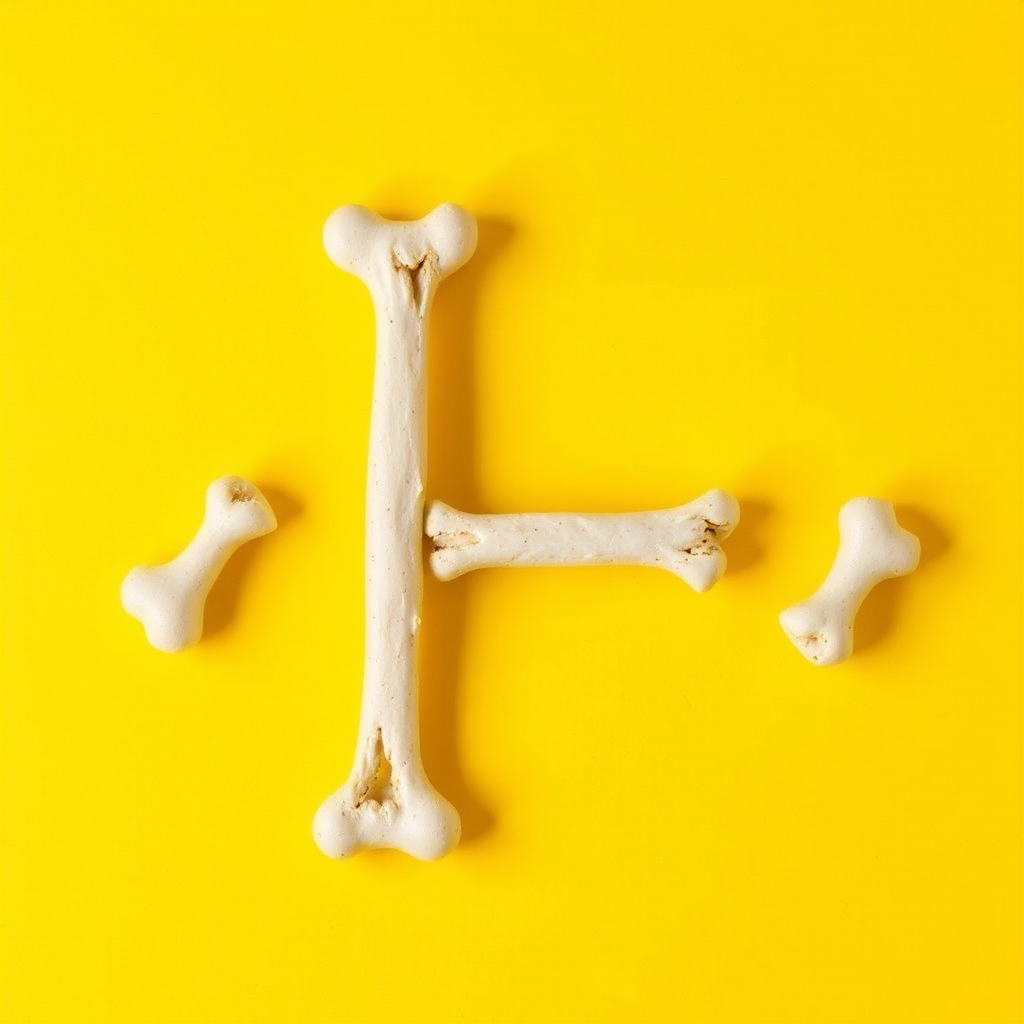 an "H" made of bones, yellow background, realistic photograph