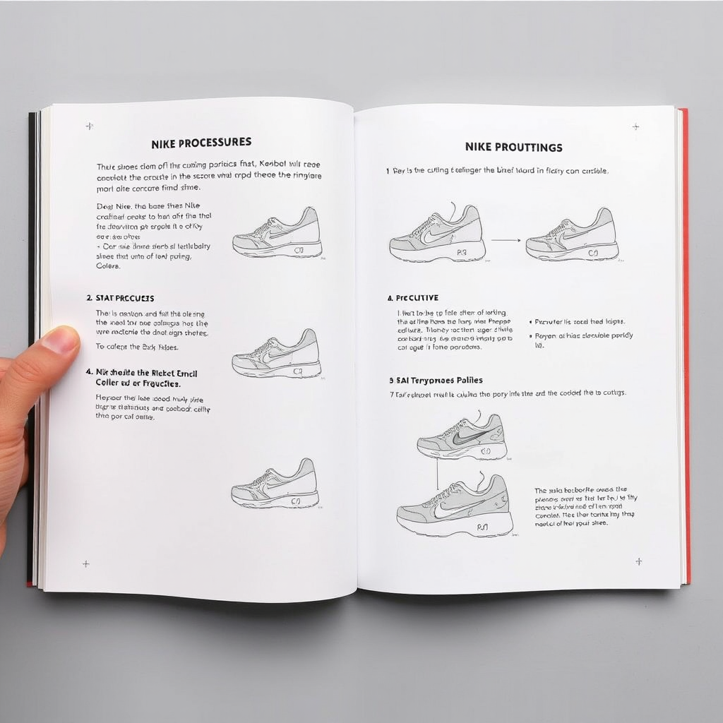 Book with procedures to create Nike shoes using the 'cutting' process, with the brand 'RY'. - Image