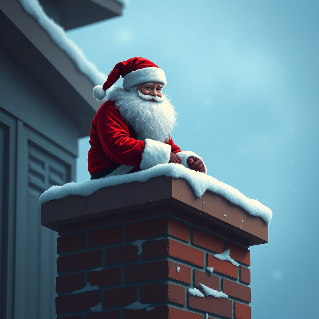 Santa sitting on top of a chimney.