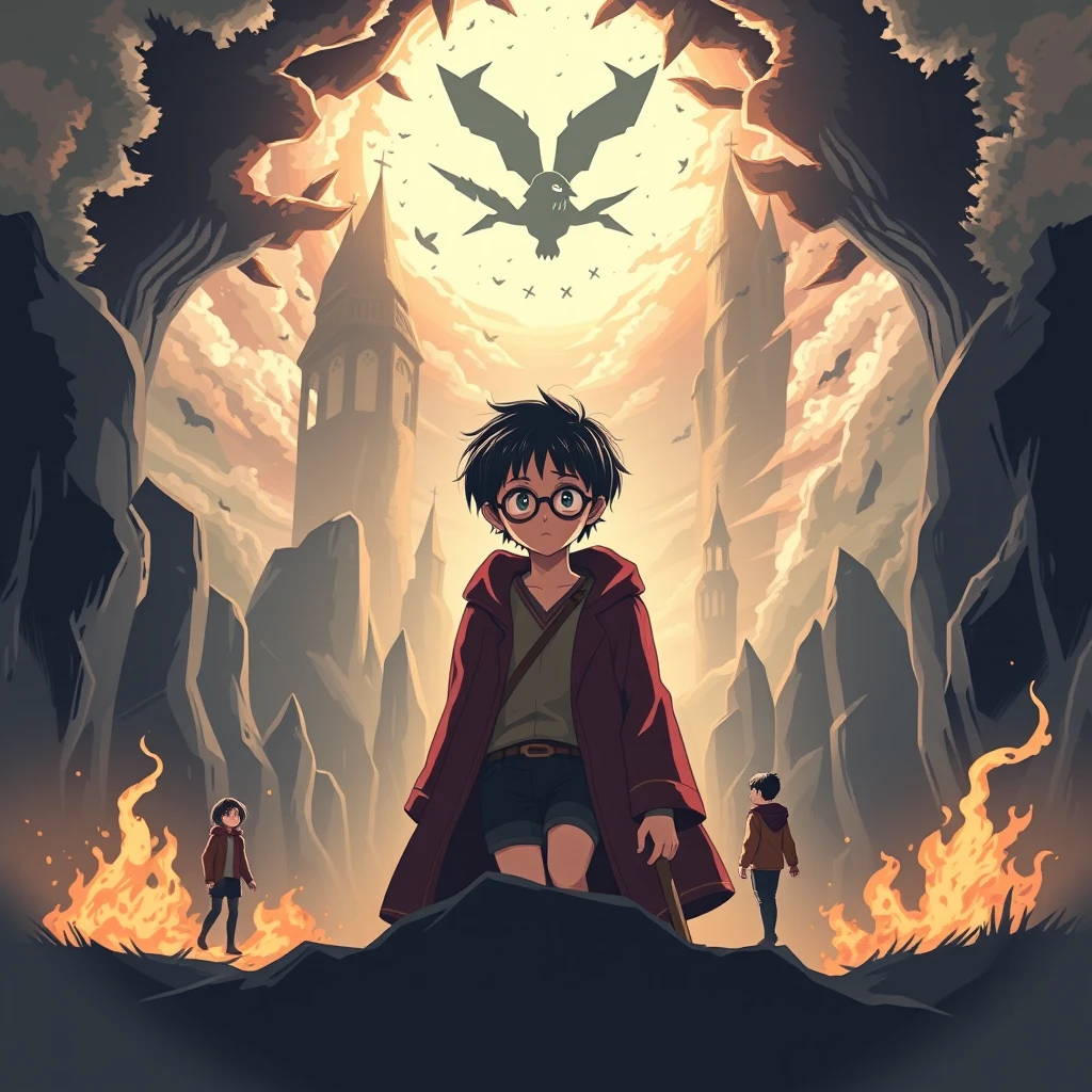 Harry Potter in the anime style of Attack on Titan