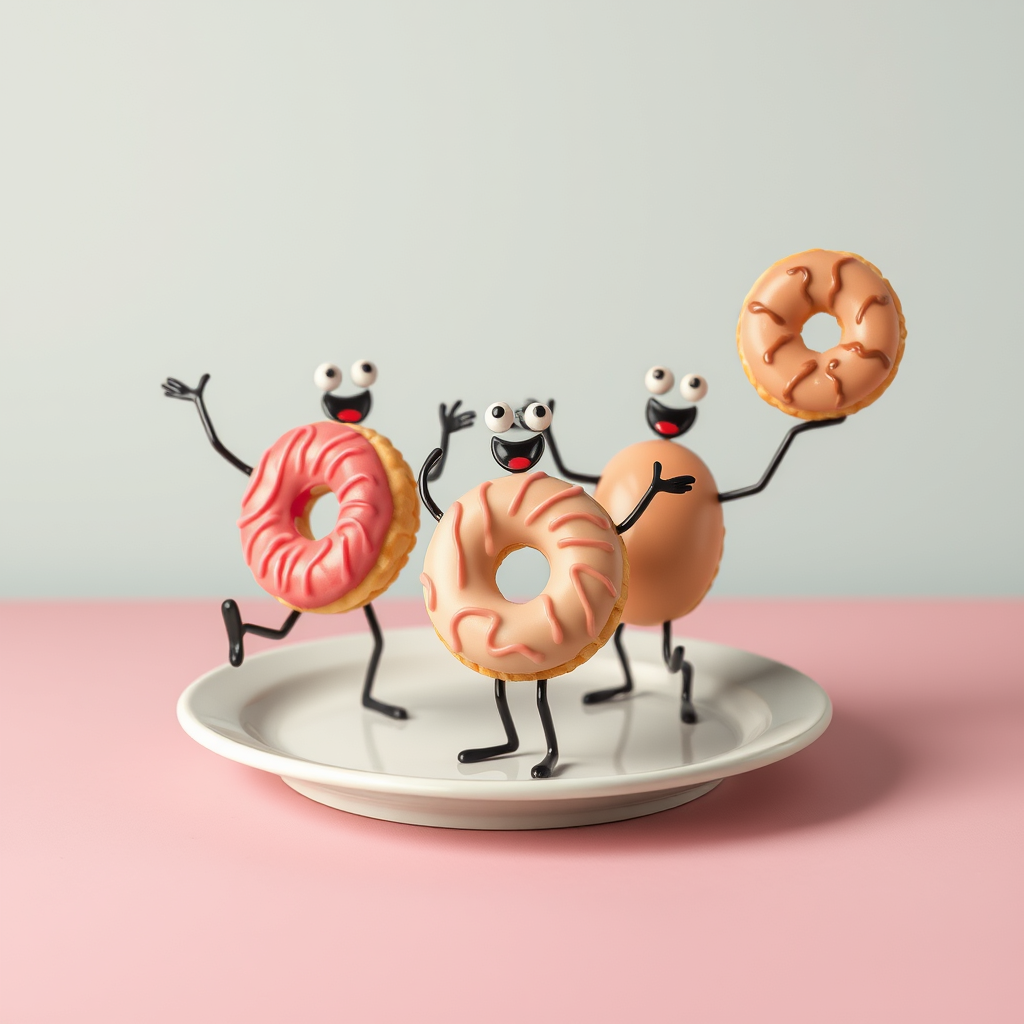 funny donuts dancing on a plate - Image