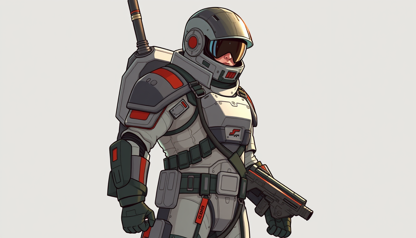 A warrior Fighter Man wearing a space suit, full body figure, illustration art style. - Image