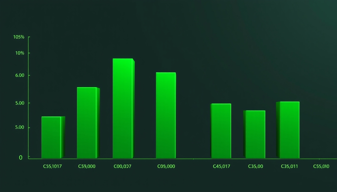 Bar charts with green color fluctuating for positive eco-investing stock market or green investment banking charts. - Image