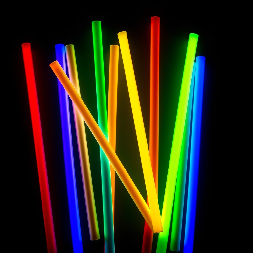 A group of colorful neon sticks on a black background.