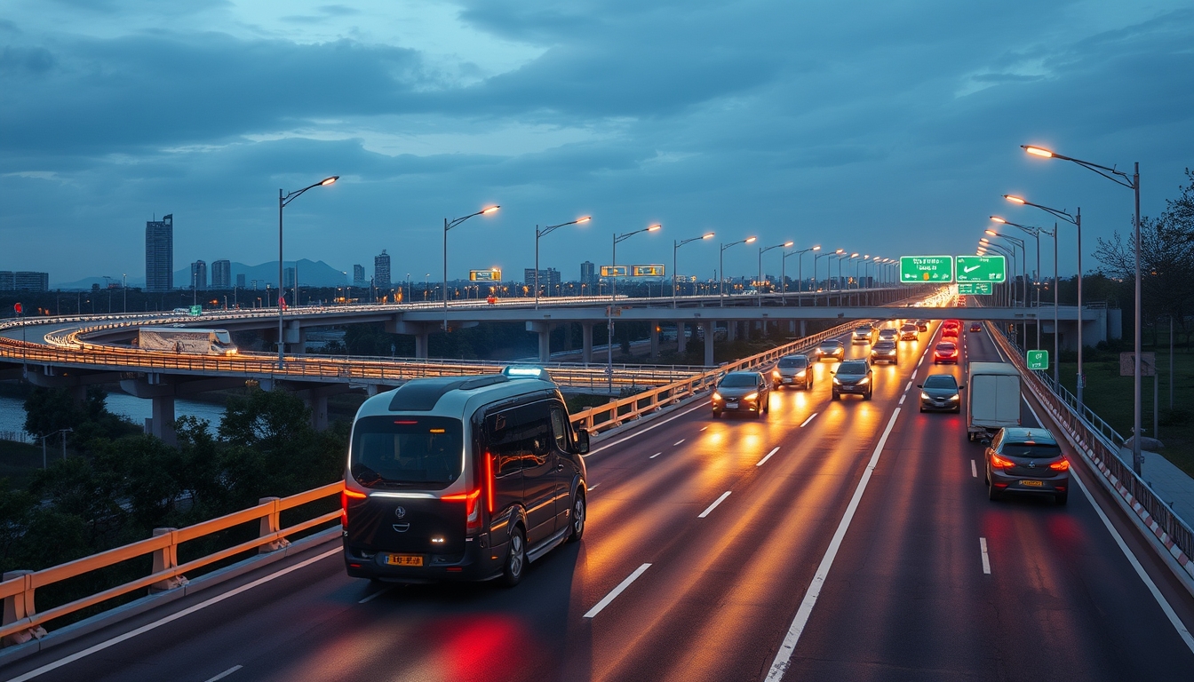 Autonomous vehicles on smart highways, depicting the future of transportation. - Image