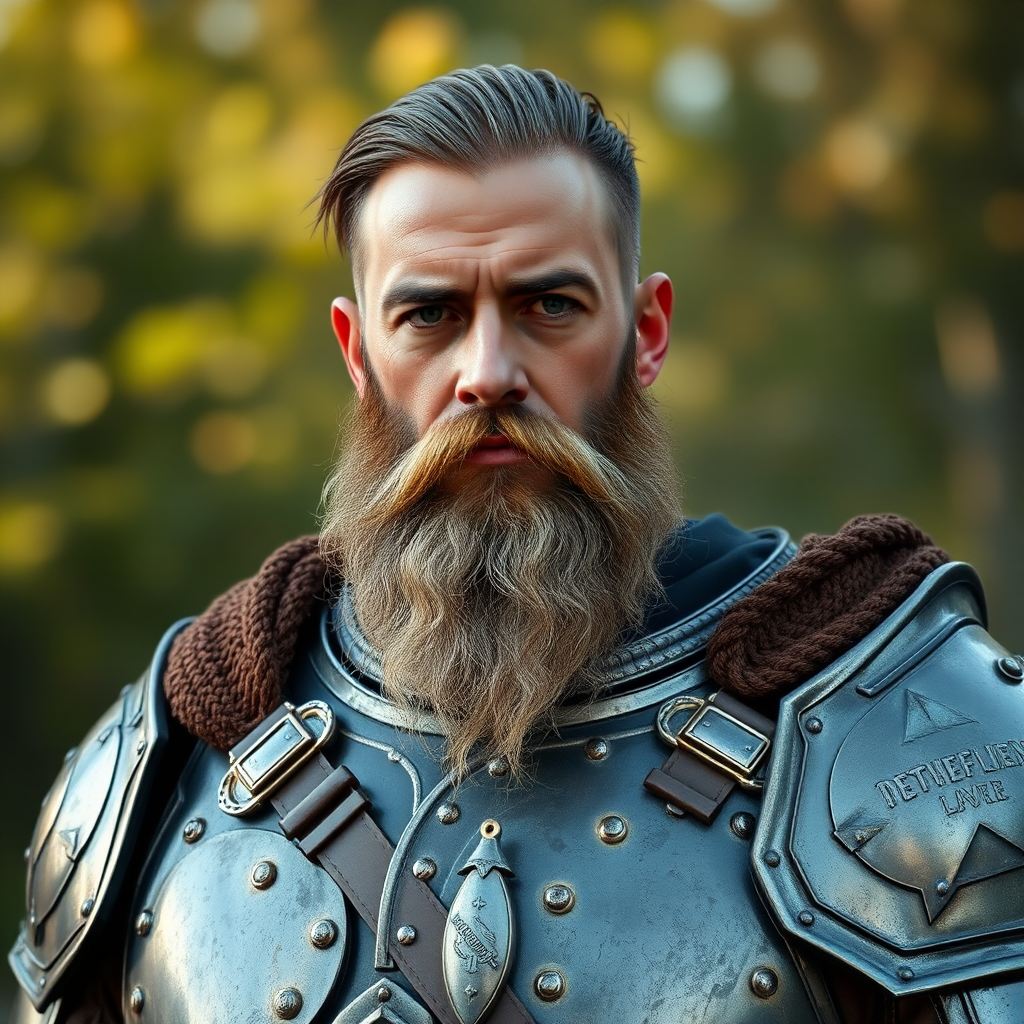 a man in armor with a beard and a beard - Image