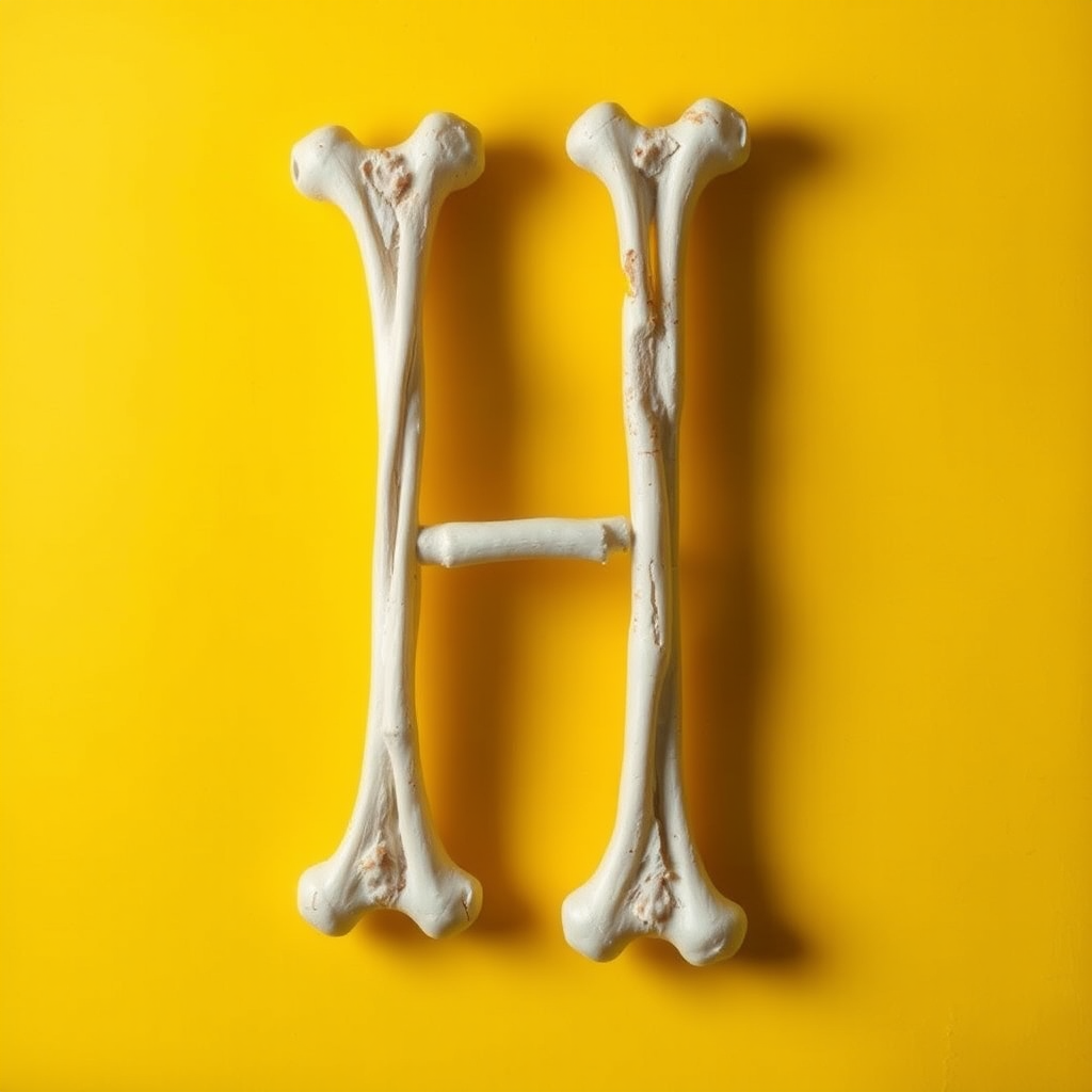 a typo "H" made of bones, yellow background, realistic photograph - Image