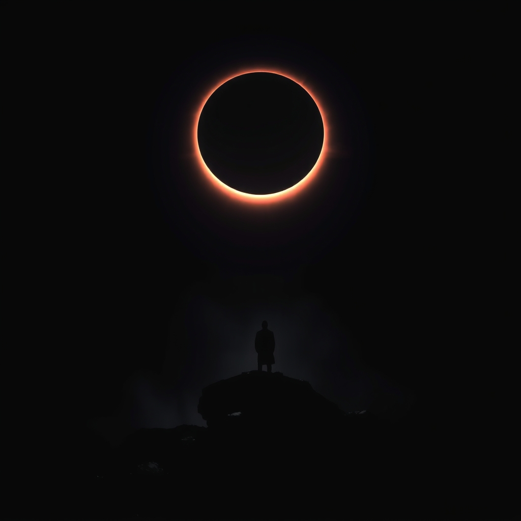 by Alena Aenami, by Maciej Kuciara, by __photographers__, black, dark, low key, obsidian, onyx, pitch-black, (the heavenly eclipse:1.4), abstract, highly detailed and hyper surrealistic, perfect composition, harmonic colors, dramatic lighting - Image