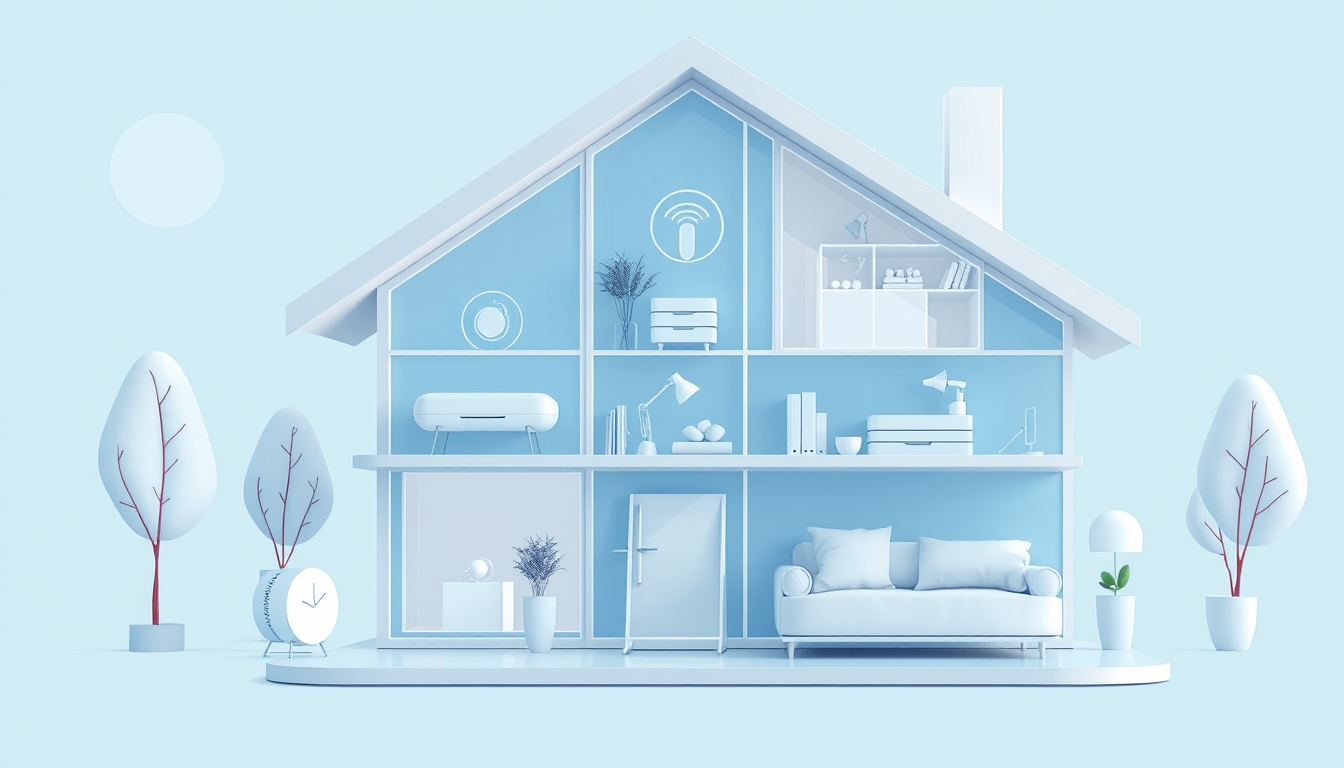 Smart Home Technology Illustration in Silver and Blue Palette