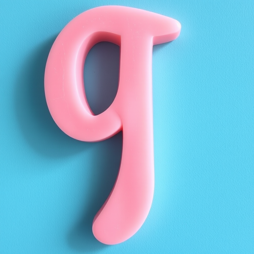 A letter "J" made of pink soap, blue background, realistic photograph. - Image