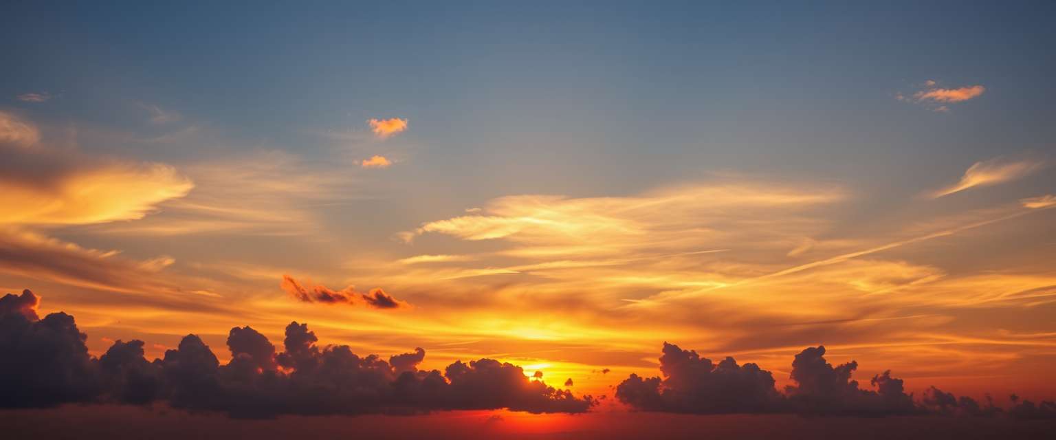 Fiery sunset, clouds, high quality, photorealistic, evening sky, reflection, serene. - Image