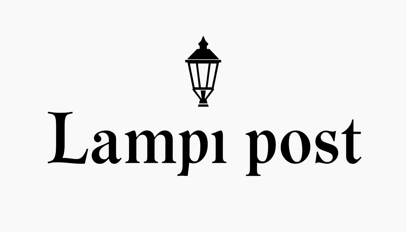 Design text that creates the shape of a classic lamp post using a refined, old-world serif font. All text should be black on a white background.