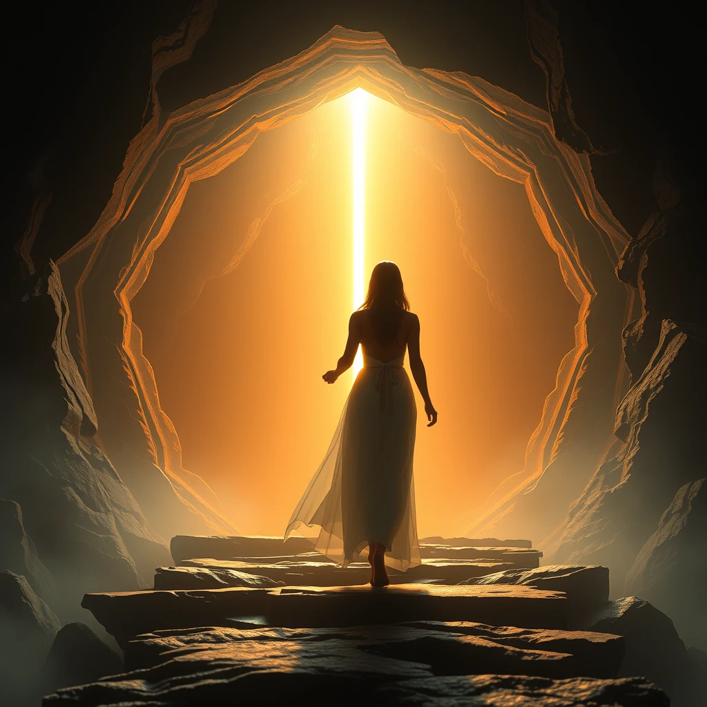 When she stepped into the portal, the light completely enveloped her. Picas style, 3D rendering, ultra-high definition picture quality, 38k, - niji 6.