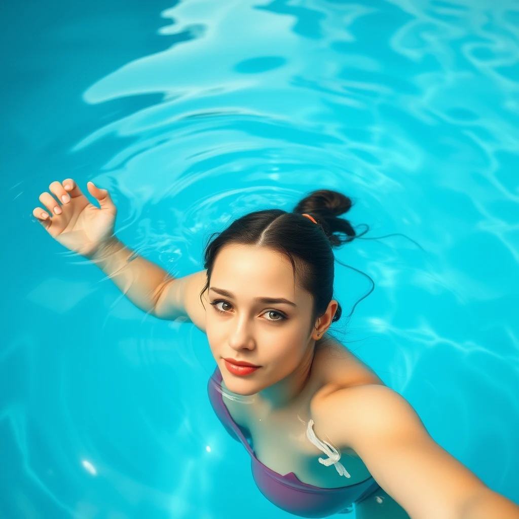 Strange swimming pool, there is a young woman swimming in the pool.