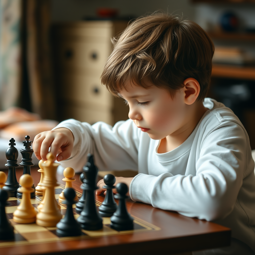 white kid playing chess - Image