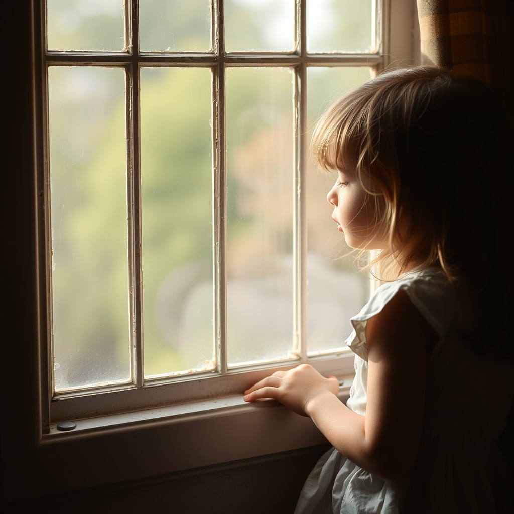 A girl by the window. - Image